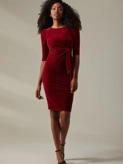 Velvet Side Tie Midi Dress, Wine