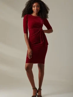 Velvet Side Tie Midi Dress, Wine