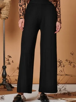 Vertical Line Knit Flared Pants, Black