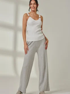 Vertical Line Knit Flared Pants, Dove Heather