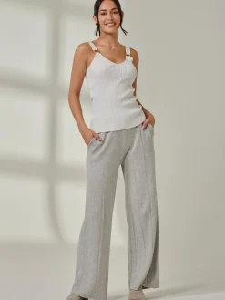 Vertical Line Knit Flared Pants, Dove Heather