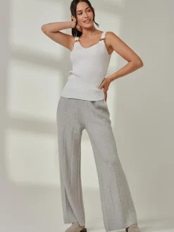 Vertical Line Knit Flared Pants, Dove Heather