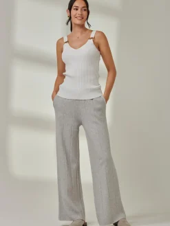 Vertical Line Knit Flared Pants, Dove Heather