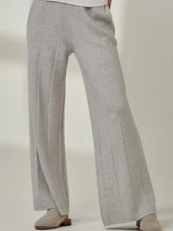 Vertical Line Knit Flared Pants, Dove Heather