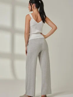 Vertical Line Knit Flared Pants, Dove Heather