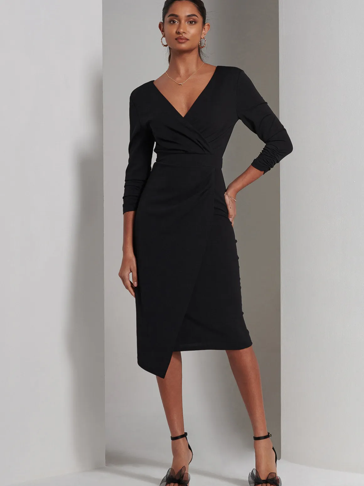 Violetta 3/4 Sleeve Bodycon Dress, Black