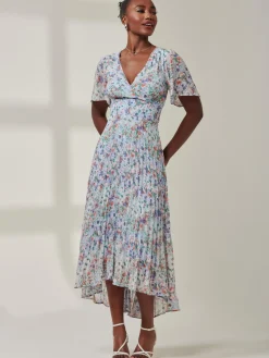 V-Neck Chiffon Maxi Dress, Blue Floral
