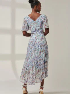 V-Neck Chiffon Maxi Dress, Blue Floral
