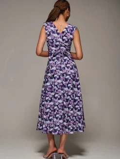 V-Neck Fit & Flare Scuba Midaxi Dress, Purple Floral