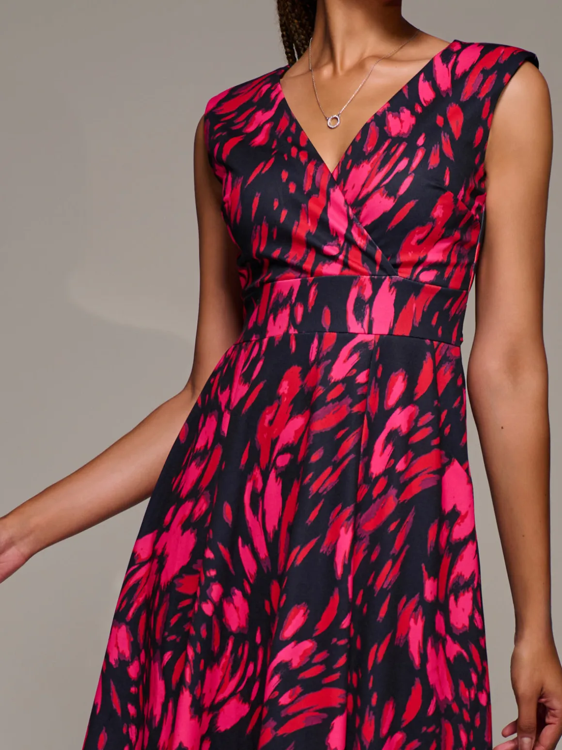 V-Neck Fit & Flare Scuba Midaxi Dress, Red Animal