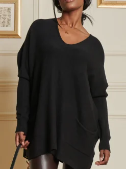 V-Neck Front Pocket Detail Jumper, Black