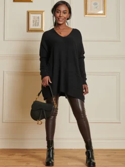 V-Neck Front Pocket Detail Jumper, Black
