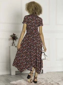 V Neck Hanky Maxi Dress, Black Multi