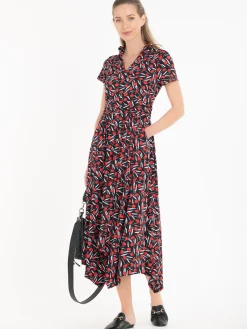 V Neck Hanky Maxi Dress, Black Multi