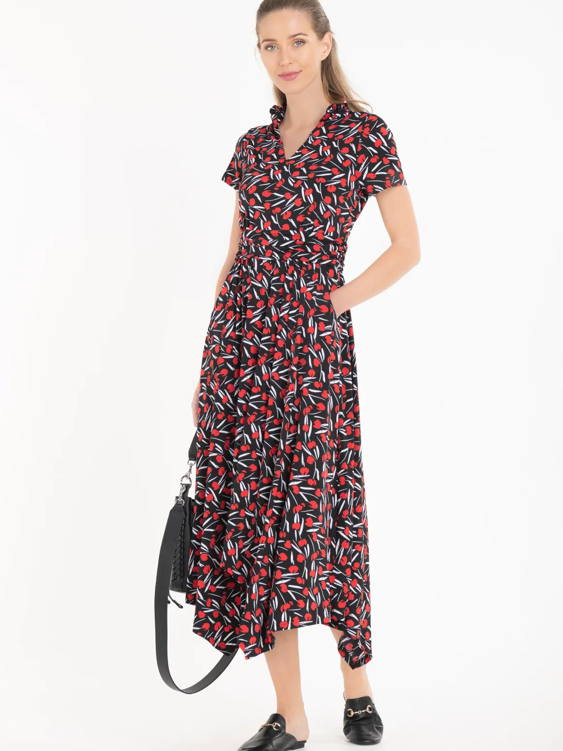 V Neck Hanky Maxi Dress, Black Multi