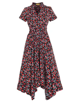 V Neck Hanky Maxi Dress, Black Multi