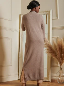 V-Neck Knitted Longline Dress, Dusky Rose
