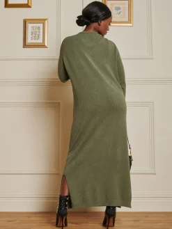 V-Neck Knitted Longline Dress, Soldier Green