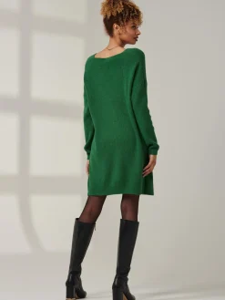 V-Neck Ribbed Knit Tunic Jumper, Green