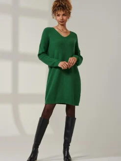 V-Neck Ribbed Knit Tunic Jumper, Green