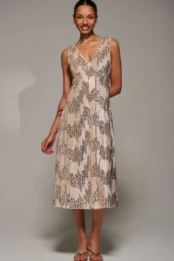 V-Neck Sequin Embellished Velvet Midi Dress, Gold