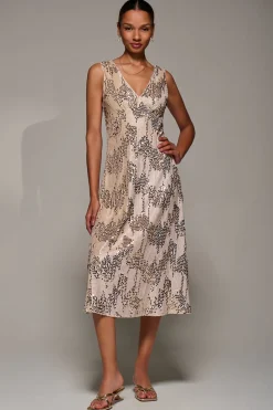 V-Neck Sequin Embellished Velvet Midi Dress, Gold