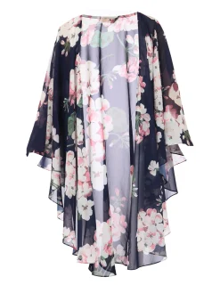 Waterfall Chiffon Shawl, Navy Floral