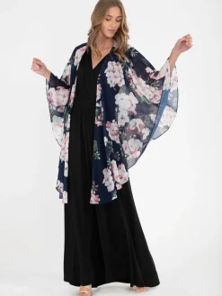 Waterfall Chiffon Shawl, Navy Floral