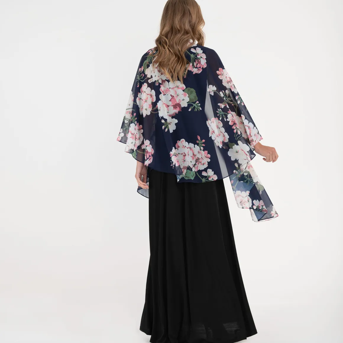 Waterfall Chiffon Shawl, Navy Floral