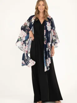 Waterfall Chiffon Shawl, Navy Floral