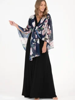 Waterfall Chiffon Shawl, Navy Floral