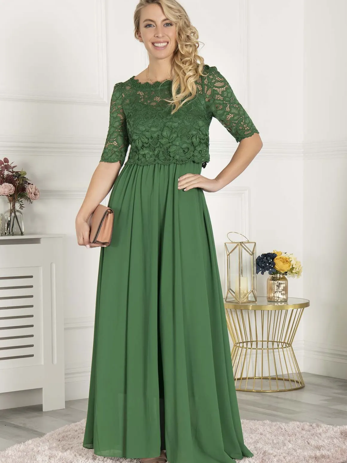 Wendy Lace Overlay Maxi Dress, Green