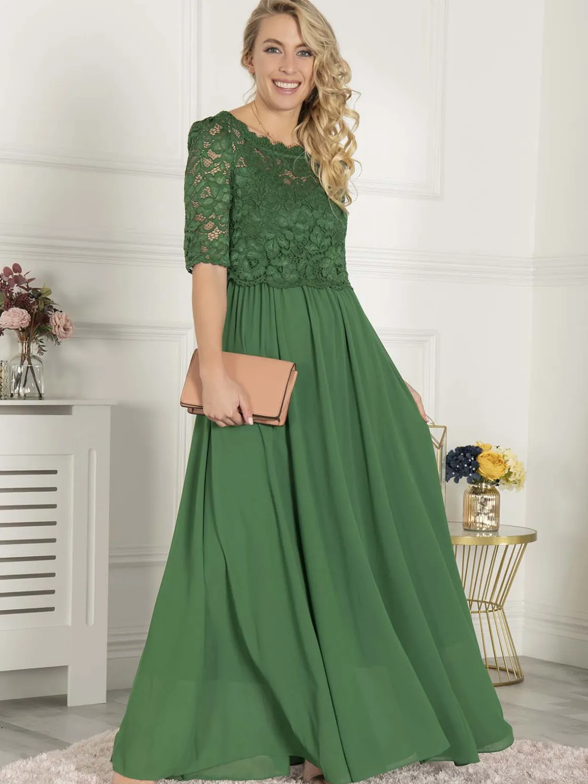 Wendy Lace Overlay Maxi Dress, Green