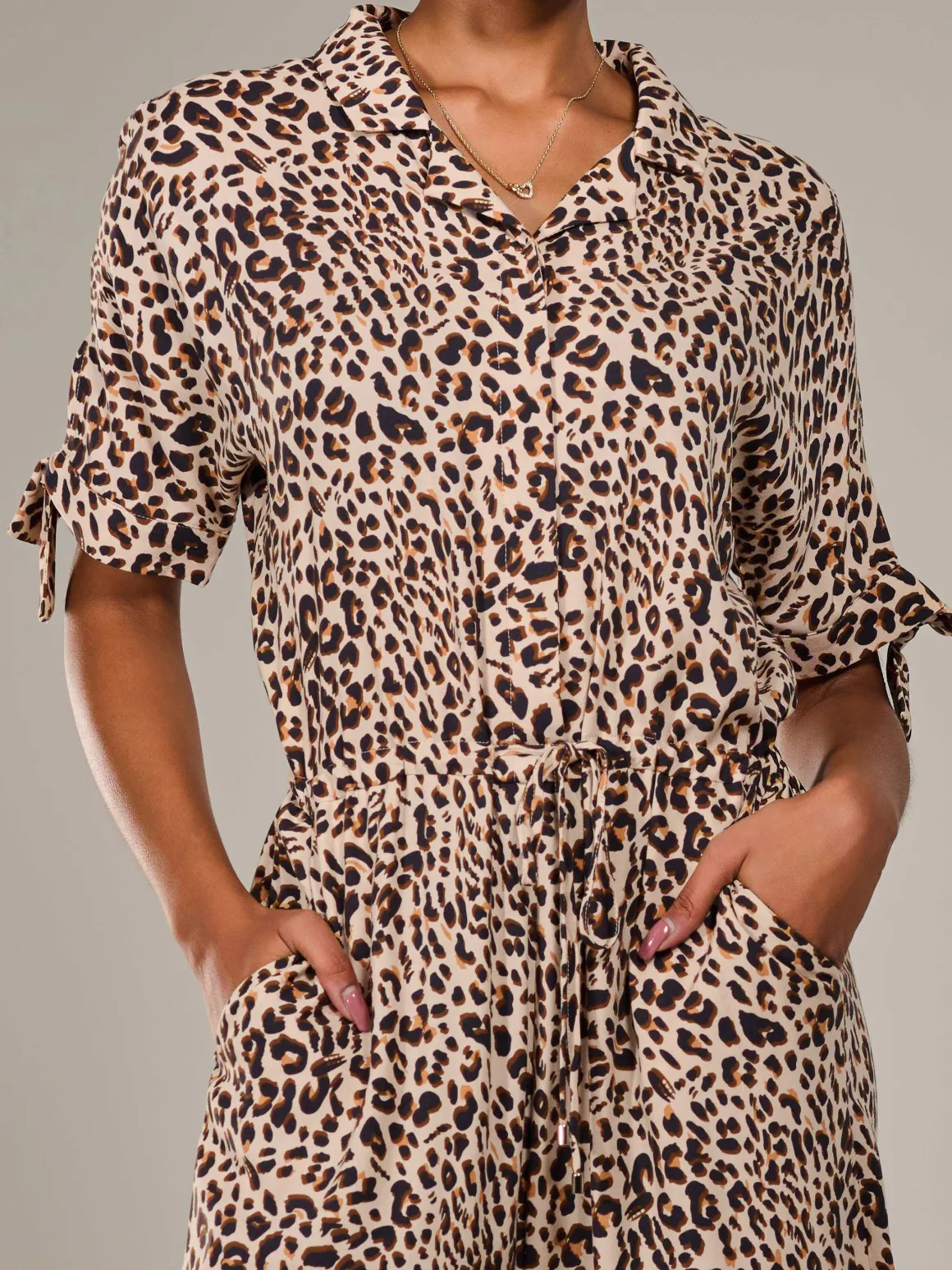 Wide Leg Half Sleeve Jumpsuit, Brown Leopard