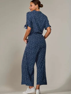 Wide Leg Half Sleeve Jumpsuit, Navy Spot