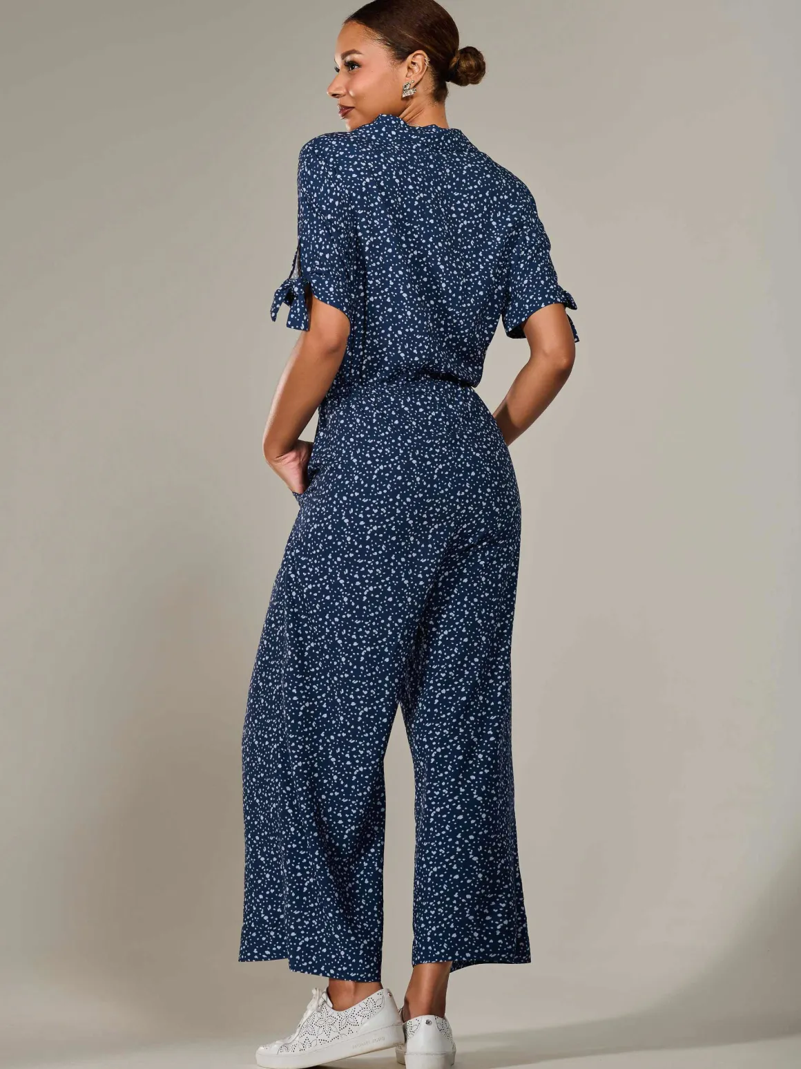 Wide Leg Half Sleeve Jumpsuit, Navy Spot
