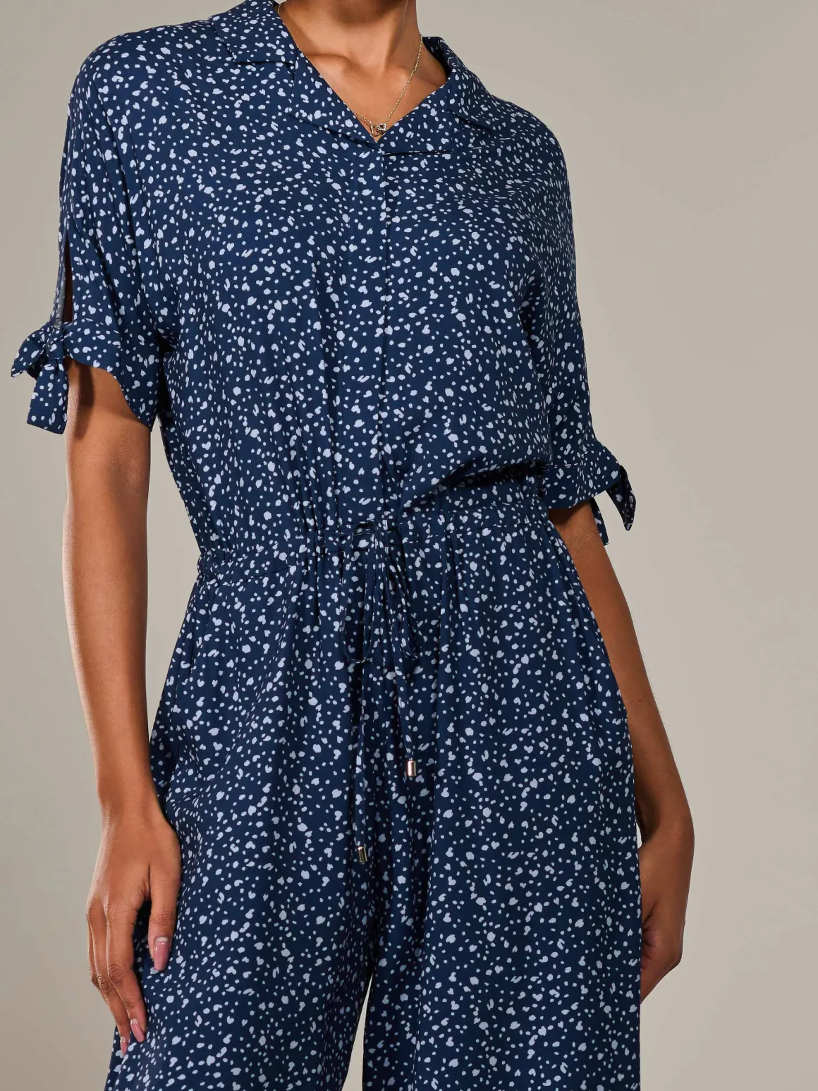 Wide Leg Half Sleeve Jumpsuit, Navy Spot