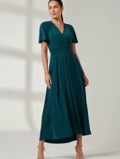 Wrap Bodice Super Smooth Jersey Maxi Dress, Forest Green