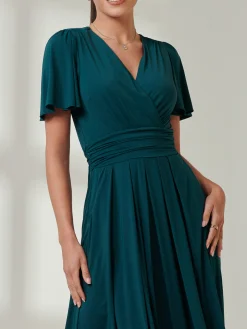 Wrap Bodice Super Smooth Jersey Maxi Dress, Forest Green
