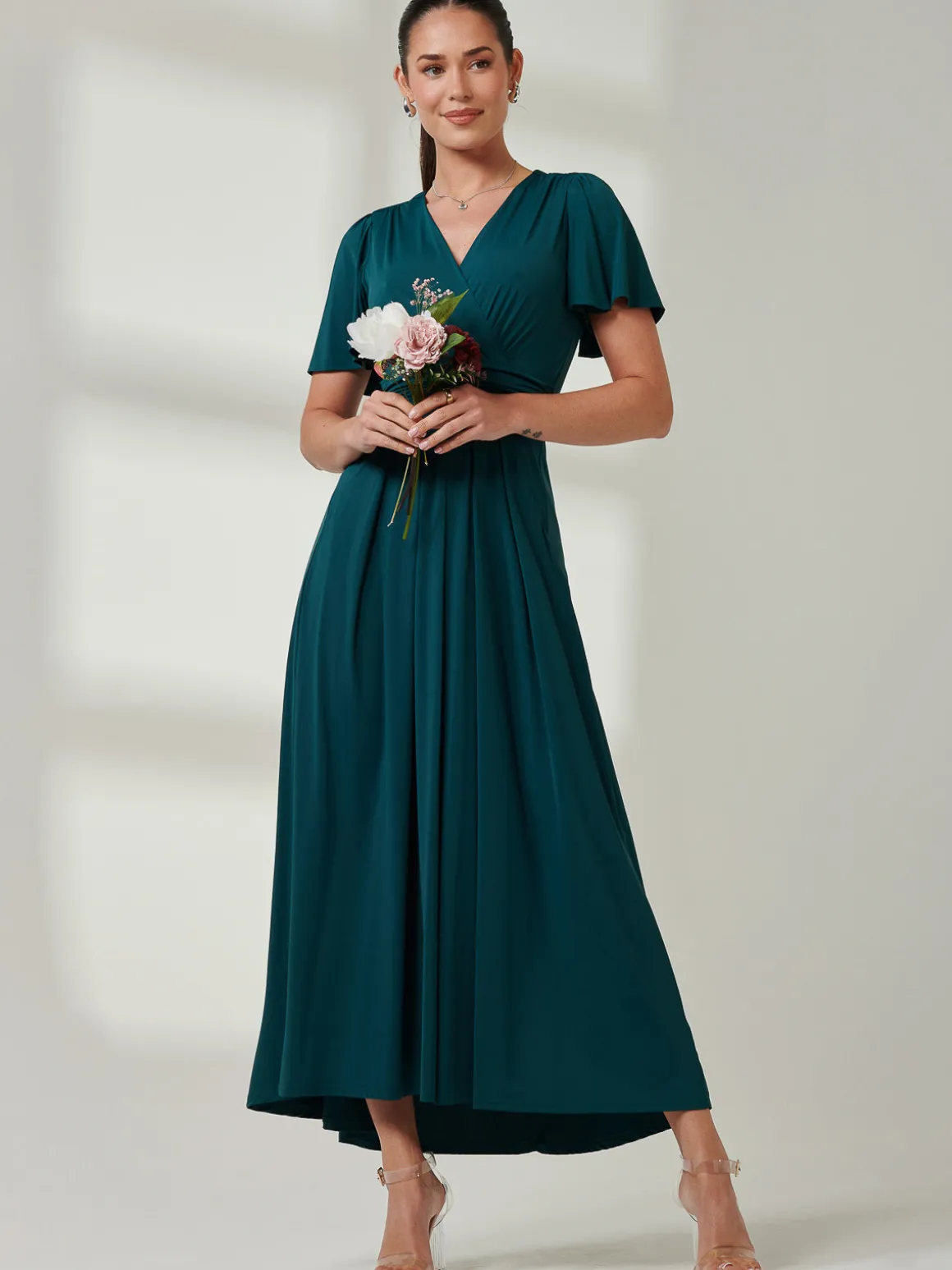 Wrap Bodice Super Smooth Jersey Maxi Dress, Forest Green