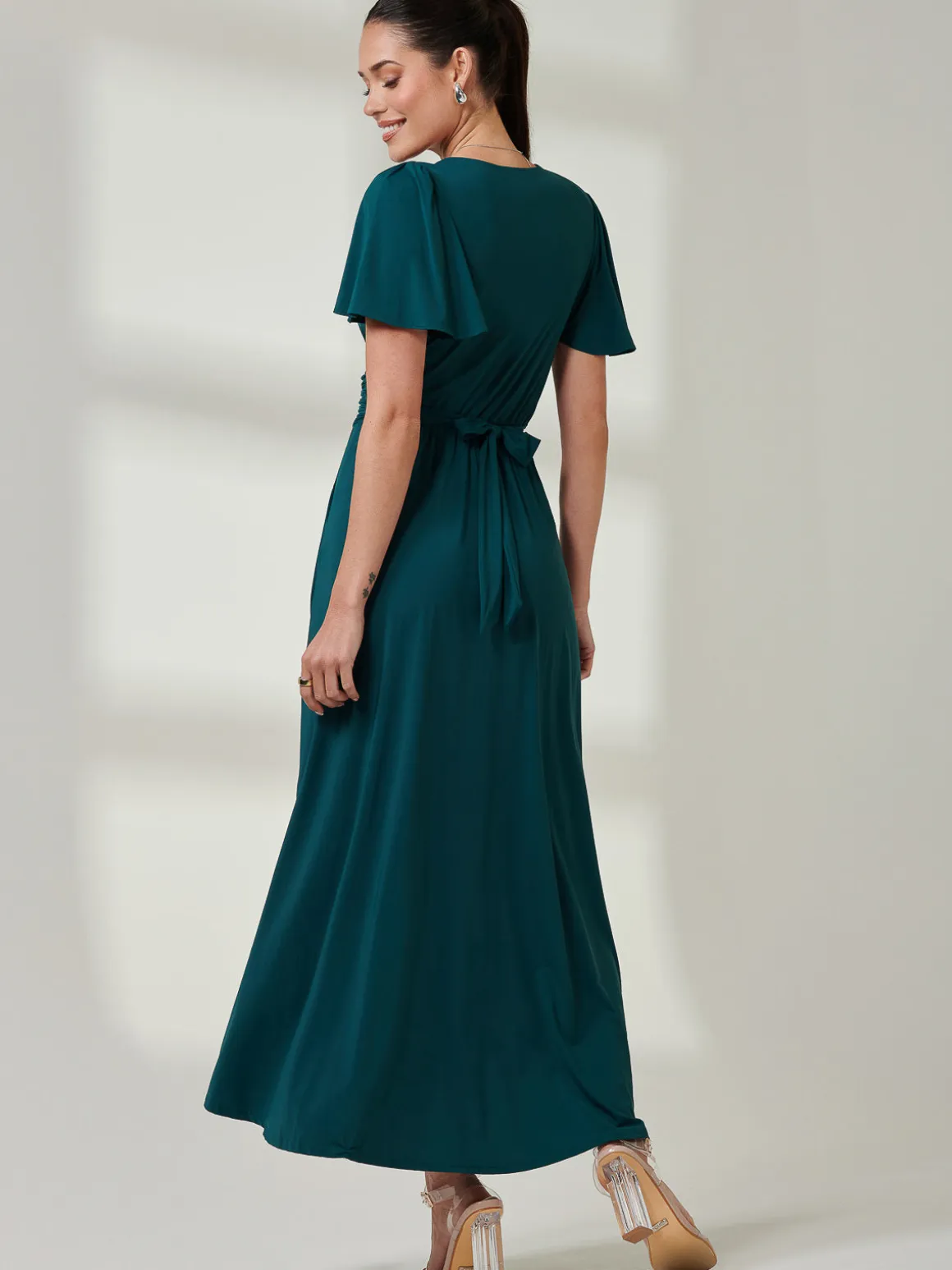 Wrap Bodice Super Smooth Jersey Maxi Dress, Forest Green