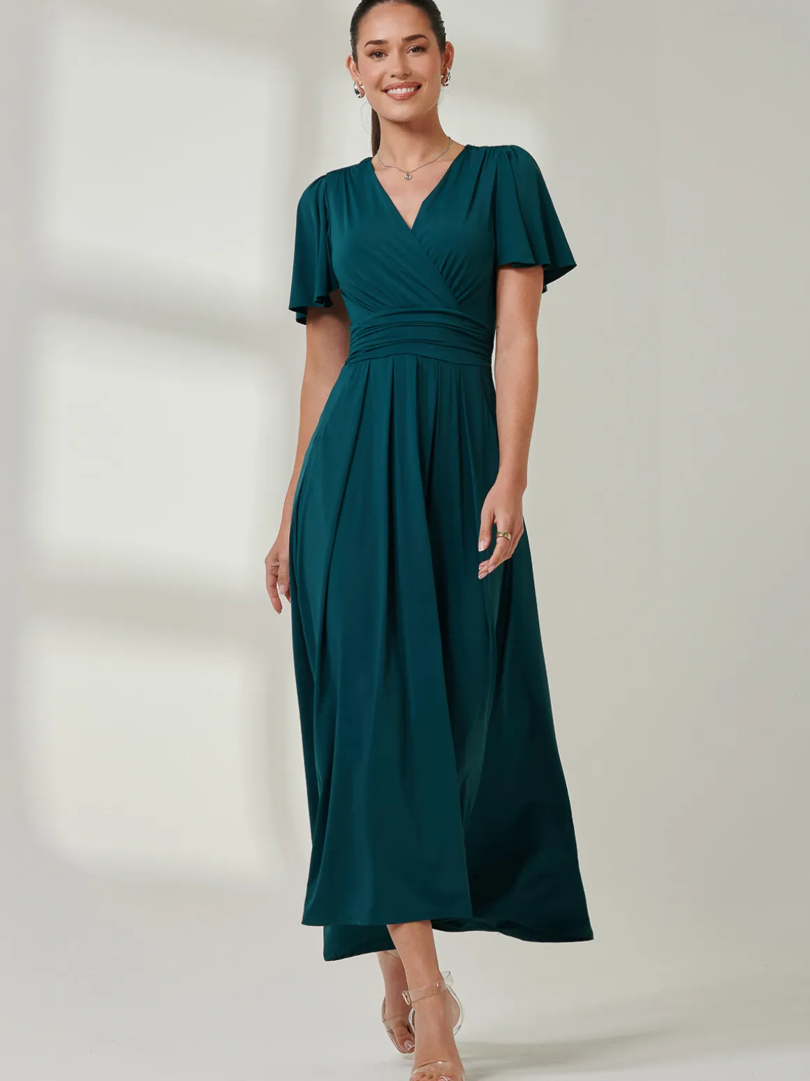 Wrap Bodice Super Smooth Jersey Maxi Dress, Forest Green