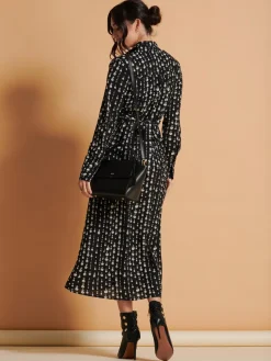 Wrap Detail Shirt Maxi Dress, Black Pattern