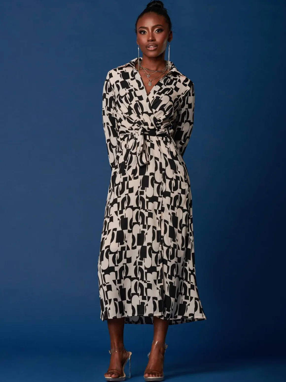 Wrap Detail Shirt Maxi Dress, Cream/Black