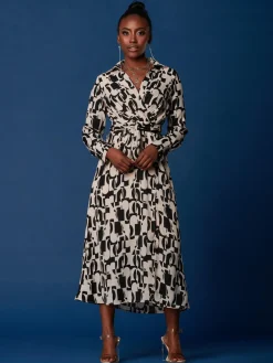 Wrap Detail Shirt Maxi Dress, Cream/Black