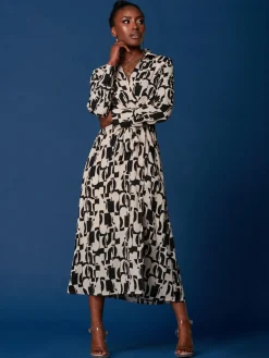 Wrap Detail Shirt Maxi Dress, Cream/Black
