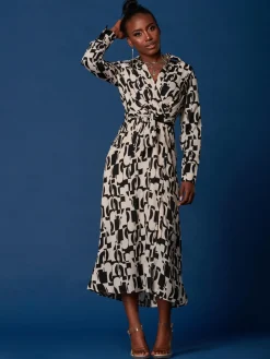 Wrap Detail Shirt Maxi Dress, Cream/Black