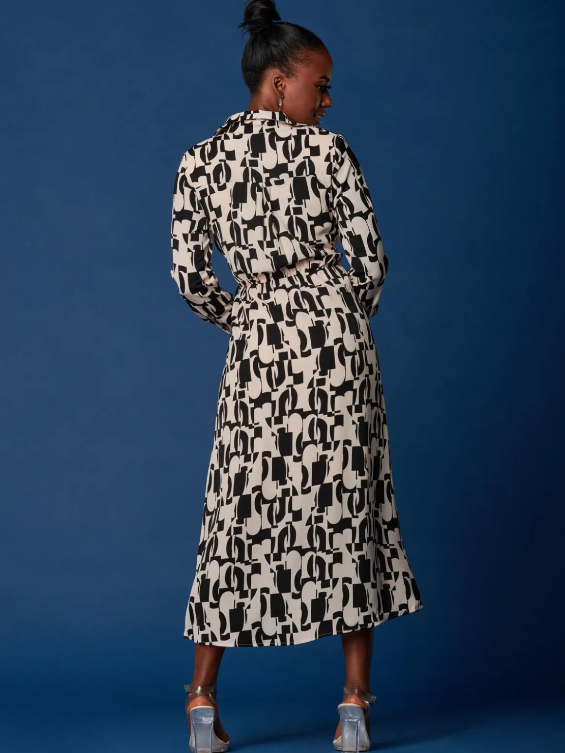 Wrap Detail Shirt Maxi Dress, Cream/Black