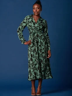 Wrap Detail Shirt Maxi Dress, Green Geo