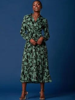 Wrap Detail Shirt Maxi Dress, Green Geo